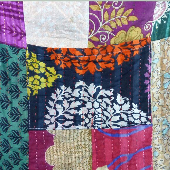 SERRV Sari Patchwork Apron One Size Colorful Upcycled Cotton Hand Stitching Boho - Picture 7 of 16